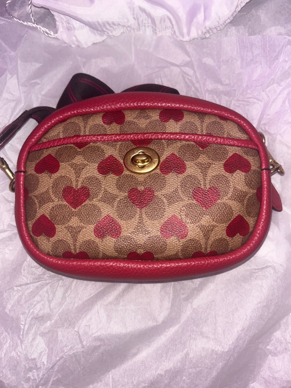 Coach Signature Heart Print Crossbody in Red and Tan